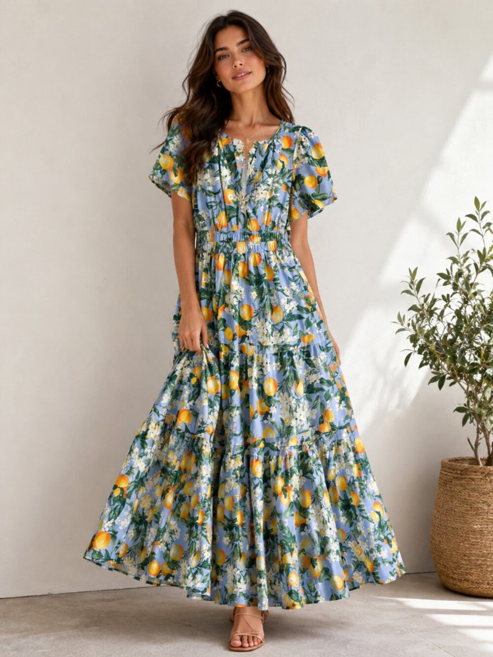 Anthropologie Somerset Maxi Dress Lemon Print XL